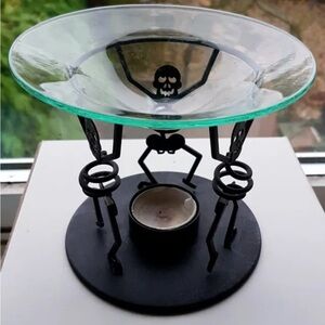 Partylite black Skeleton  wax melt  with Glass Plate